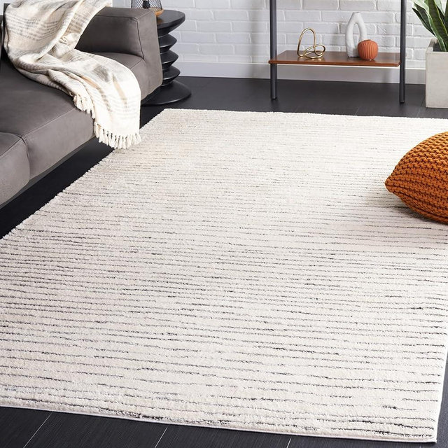 SAFAVIEH Melody Collection Area Rug - 6' x 9', Ivory/Black, Geometric Design, Ideal for High Traffic Areas in Living Room, Bedroom, Dining (MEL118A)