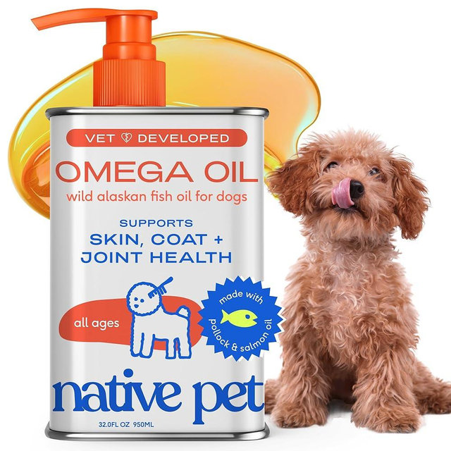 Native Pet Omega 3 Fish Oil for Dogs & Cats – Wild Alaskan Salmon Oil for Dogs Skin and Coat, Supports Joints, Heart & Shedding – Fast-Absorbing Omega 3 6 9 Liquid Supplement – 32oz