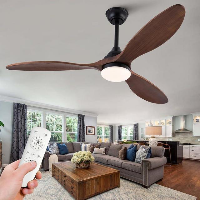 BOJUE 52 inch Ceiling Fans with Lights and Remote Control, Indoor Outdoor Mordern Ceiling Fan with 3 Wood Blade for Patio Living Room, Bedroom, Office, Summer House