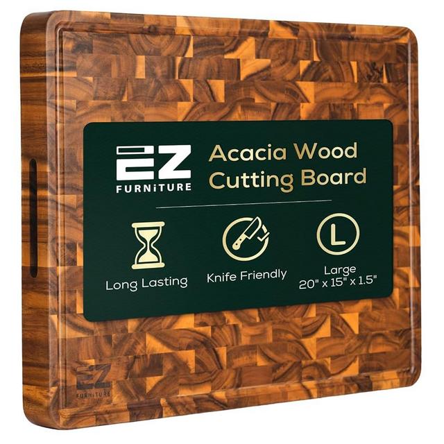 EZ FURNITURE 20 x 15 Inch Acacia Wood Cutting Boards for Kitchen, Wooden Cutting Boards for Kitchen, Large Butcher Block Cutting Board, Large Cutting Board with Juice Groove and Handles