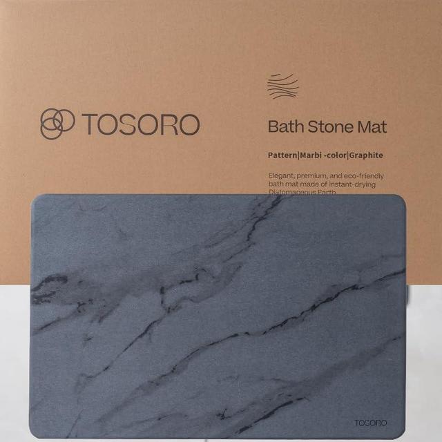 TOSORO Stone Bath Mat, Diatomaceous Earth Non-Slip Stone Shower Mat - Quick Drying Absorbent Bath Stone Mat - Elegant & Modern Design, Easy to Clean (23.5 x 15 Graphite)