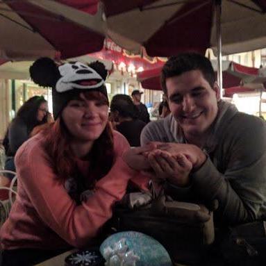 The first picture ever taken of us! Glenn was trying to warm Jen's cold hands. Later that night Glenn would tell Jen that he liked her in the parking garage.