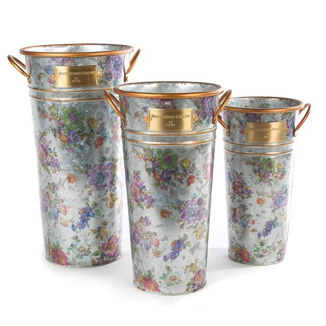 MacKenzie-Childs Flower Market Galvanized Flower Buckets, Decorative Home Accents, Set of 3 Vases