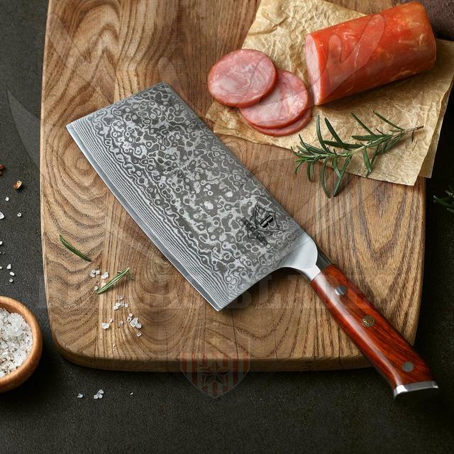 Damascus Chef Cleaver with Rosewood Handle
