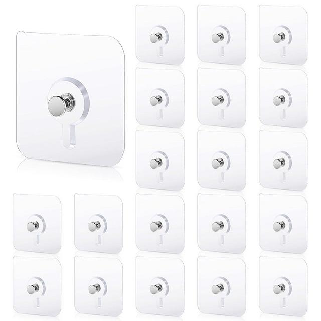 Nogeqi 20 Pcs Self Adhesive Wall Hooks No Drill Hooks for Hanging, No-Trace Sticker Frame Hangers without Nails for Mount Wall Shelf, Heavy Duty Adhesive Wall Hooks for Kitchen, Bathroom