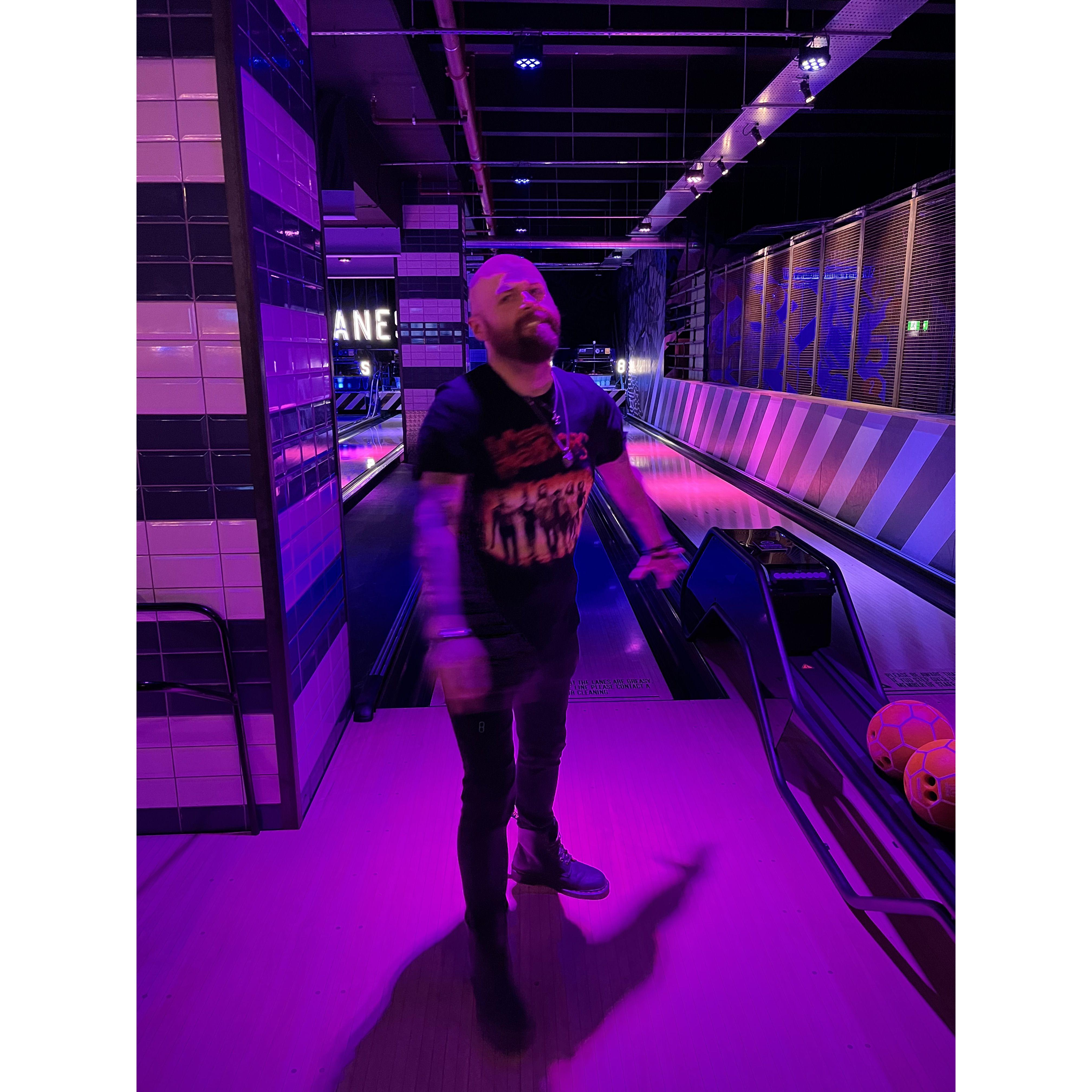 Tommy winning at bowling