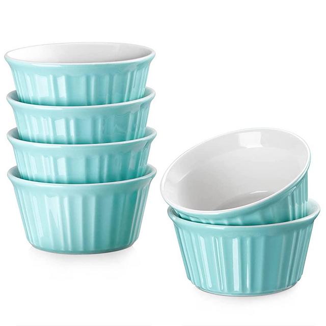 LIFVER Creme Brulee Ramekins, 8 Oz Ramekins,Small Mini Baking Ceramic Ramekins,Oven Safe Porcelain Ramekins,Ramekins & Soufflé Dishes,Stackable, Set of 6,Blue