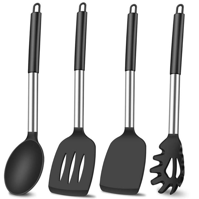 KLAQQED 4Pcs Spatula, Silicone Spatula Turner Slotted Spatula Set Spoon, Spatulas Silicone Heat Resistant Wok Rubber Spatulas for Nonstick Cookware, Silicone Spatula Cooking Kitchen Utensils Set