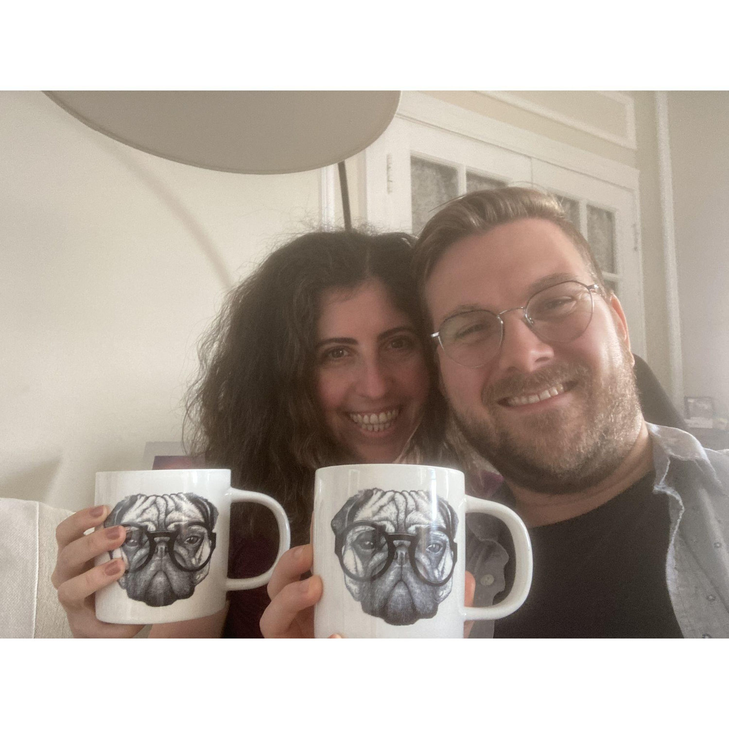 Kevin's brother and SIL - Dan and Erin - got them these mugs as a thank you for babysitting Kevin's nephew Gale. For those who don't know, Sarah LOVES pugs!