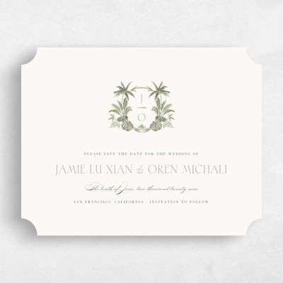 Green Ticket Wedding Save the Date - Somrig Landscape