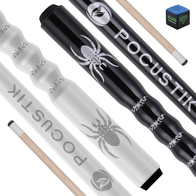 POCUSTIK Pool Cues Set of 2, Perfect Pair of 58" 2-Piece Canadian Maple Billiard Sticks with Ergonomic Grip, 13mm Tip & Chalk, Home Bar Pool Stick in 2 Colors for Adults