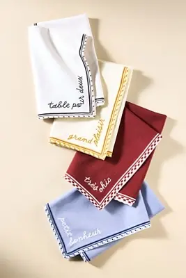 Café Violette Embroidered Cotton Napkins, Set of 4