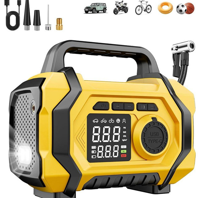 Tire Inflator Portable Air Compressor, 6X Fast 150PSI Air Pump for Car Tires, Cordless Car Motorcycle Balls Bike Pump, Tire Inflator Pressure Gauge, 12V Auto Shut-off Tire Pump, LED Display＆Light