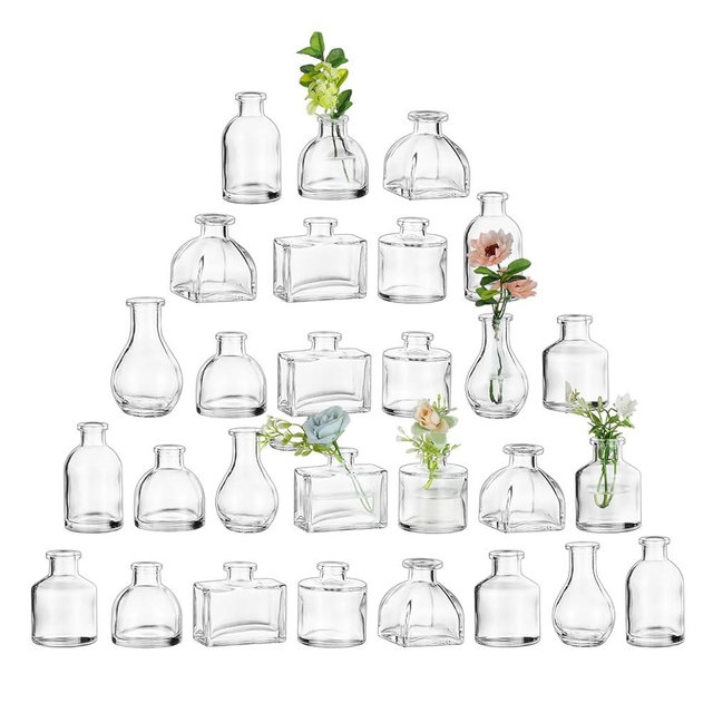 Glasseam Clear Glass Vases for Centerpieces: Mini Flower Vase Set 28Pcs Bud Vases in Bulk - Modern Small Vases for Home Room Wedding Party Dining Table Center Decor