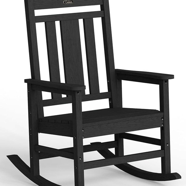 Ciokea Oversized Outdoor Rocking Chair, 380lbs Heavy-Duty Large Patio Rocker, Weather Resistant & Anti-Fade Porch Chair, High Back Cozy Rocking Chair for Outside, Fire Pit, Deck, Garden, Black