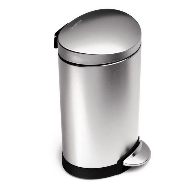 simplehuman® Brushed Stainless Steel Fingerprint-Proof 6-Liter Semi-Round Step Can