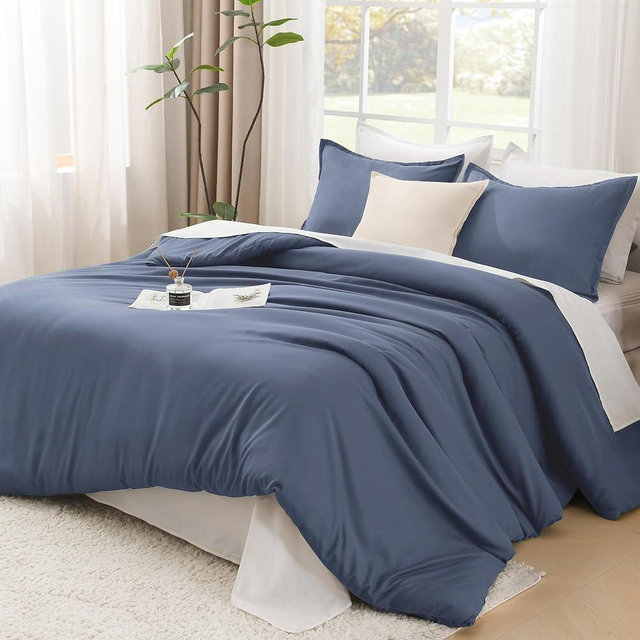 Litanika Comforters Bluish Grey Full Size, 3 Pieces Lightweight Solid Bedding Set & Collections, All Season Fluffy Bed Set (79x90In Comforter & 2 Pillowcases)