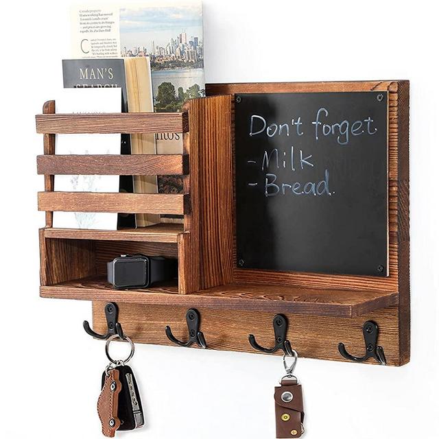 Ziivita Key and Mail Holder for Wall Decorative, Rustic Key Holder for Wall with Shelf, Brown