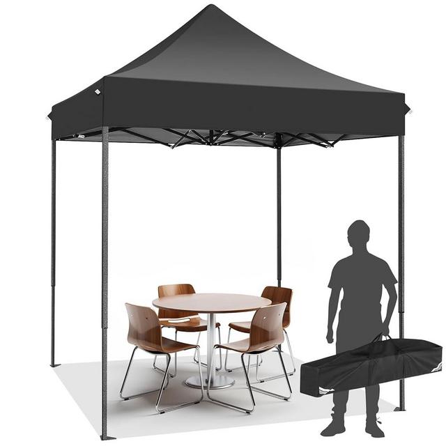 TOOLUCK 6.6x6.6 Ft Heavy Duty Pop up Canopy Tent, Easy Set-up Commercial Heavy Duty Tent, UPF 50+ Waterproof Outdoor Party Camping Tent Canopy, 3 Height Adjustable Pop up Gazebo with Carry Bag, Black