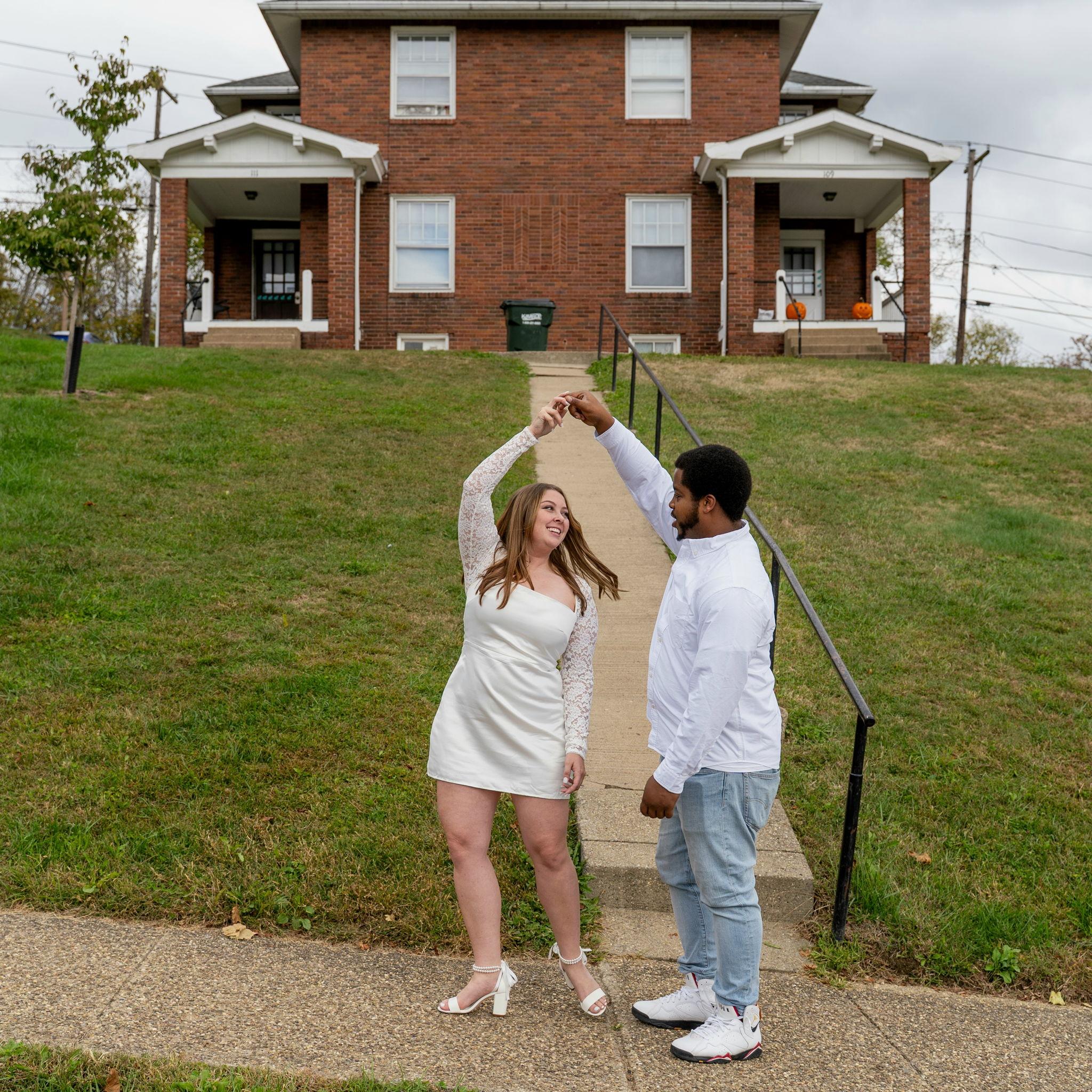 This photo was taken in front of the houses we lived in when we met. We were neighbors at Muskingum, at Lakeside 111 & 105