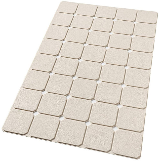 Kinbear Bath Mat for Textured Tub: Silicone Bathtub Mat Foldable Shower Mat Non Slip Tub Mat No Suction Cups 28 X 17.7Inch - Beige