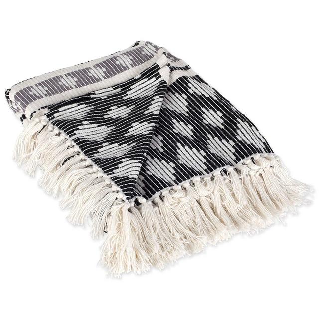 DII Classic Colby Southwest Cotton Handwoven Stripe Blanket Throw with Fringe for Chair, Couch Picnic, BBQ, Camping, Beach 50 x 60 Black & Gray