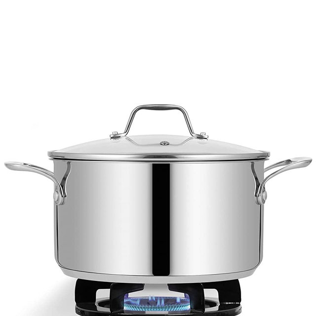 NutriChef Soup Pot with See Through Lid, Dishwasher Safe Stainless steel Pot Food Grade Heavy Duty Induction-Large, Stew, Simmering Se