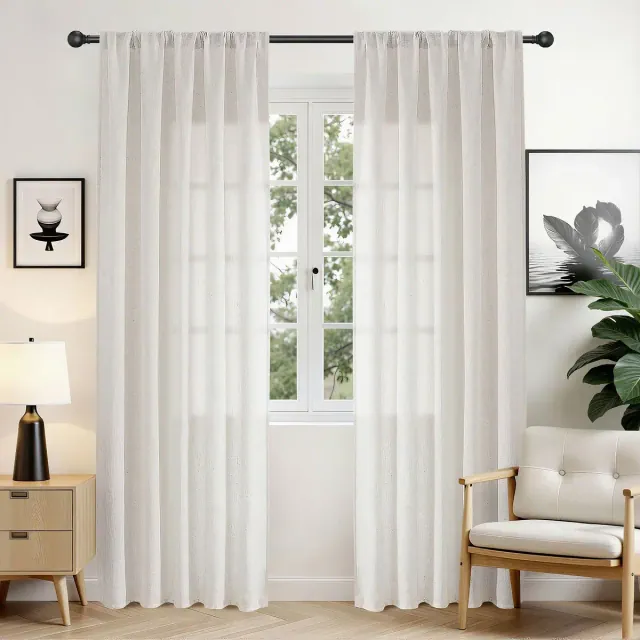 JoyDeco 52''W x 90''L Ivory on Linen Light Filtering Linen Curtains - Back Tab & Rod Pocket Top, 2 Panels Set
