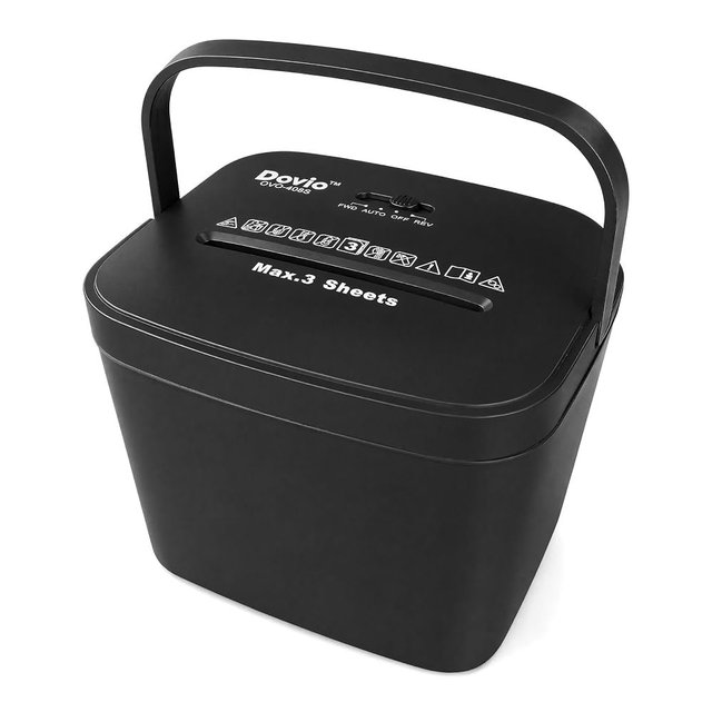 Dovio OVO-408S Mini Home Office Cross Cut Shredder, 3-Sheet Folded, 4L Bin | 4×28mm cross cut, jam reverse, 2m/min speed, <65dB quiet, 4min/60min cycle, shreds receipts, envelopes, home office privacy