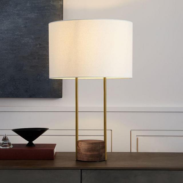 Industrial Outline Table Lamp, Large, Cool Walnut/Antique Brass