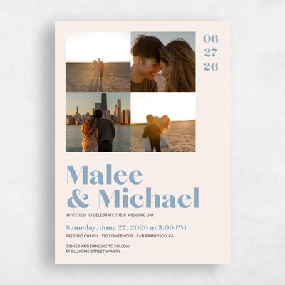 Linen, Blue Wedding Invitation - Vitale Multiphoto
