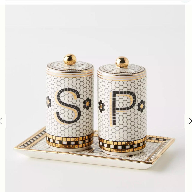 Bistro Tile Salt & Pepper Shakers - Black & White, One Size