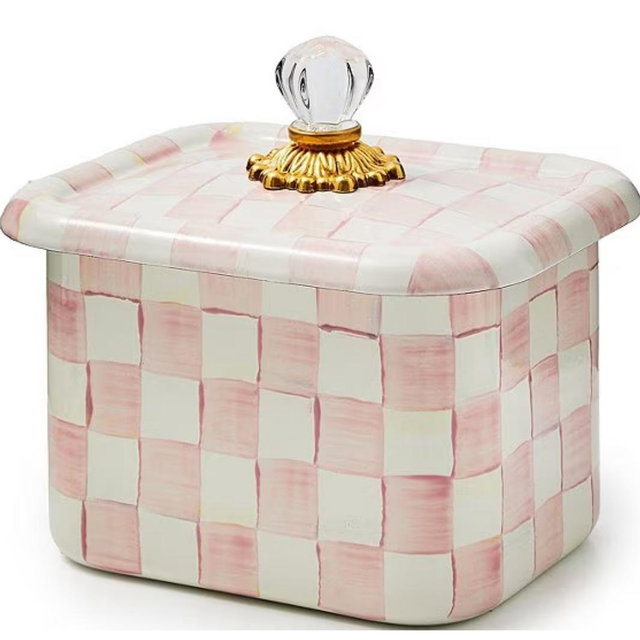 MacKenzie-Childs Check Enamel Glass Knob Recipe Box