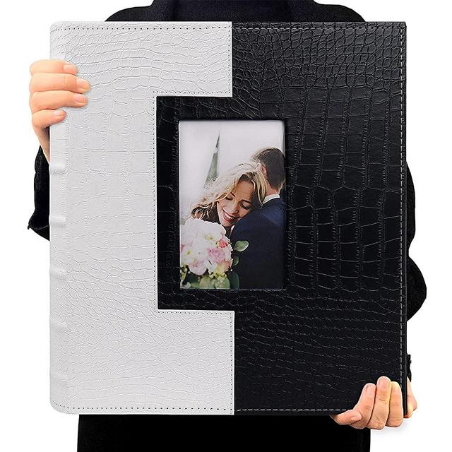RECUTMS 4x6 Photo Albums 600 Photos Crocodile Leather Two-Color Stitching Large Capacity Picture Album Wedding Photo Albums Horizontal and Vertical Placement 4x6 Photo Family Photo Books（Black White）