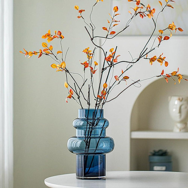 Lvases Clear Blue Bubble Glass Flower Vase, Modern Boho Ins Style Vase for Hydroponic Plants Bouquet, Large Decorative Vase for Home Room Office Book Shelf Wedding Table Decor (W 6" X H 9.4")