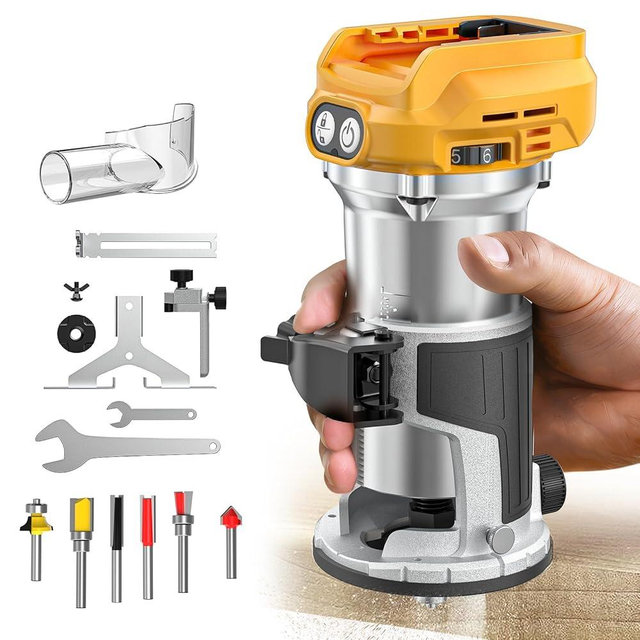 MtiolHig Cordless Compact Router Compatible with DeWalt 20V Battery (Bare Tool), 6 Variable Speeds Router Tool for Woodworking, 800W Fixed Base Wood Router