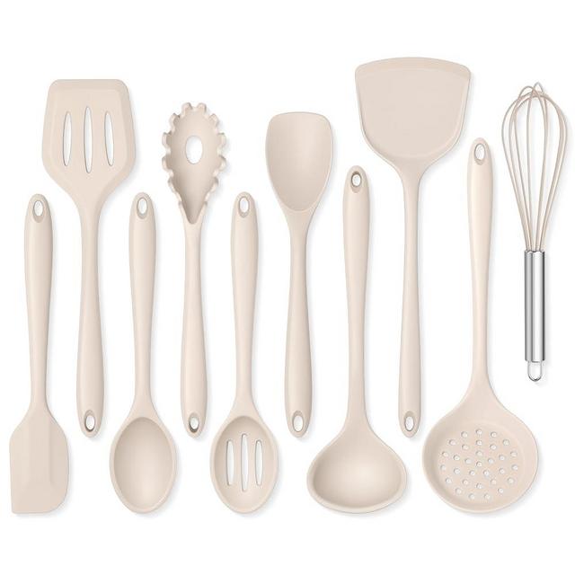 Onader Silicone Cooking Utensils Set of 10 Kitchen Utensils for Nonstick Cookware Heat Resistant & Nontoxic Spatula Set- Khaki