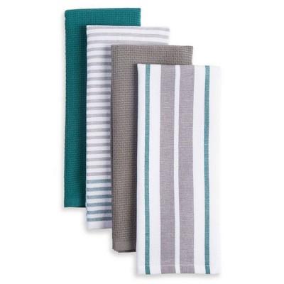 4pk 16"X28" Bistro Kitchen Towels Teal/White/Gray - Town & Country Living