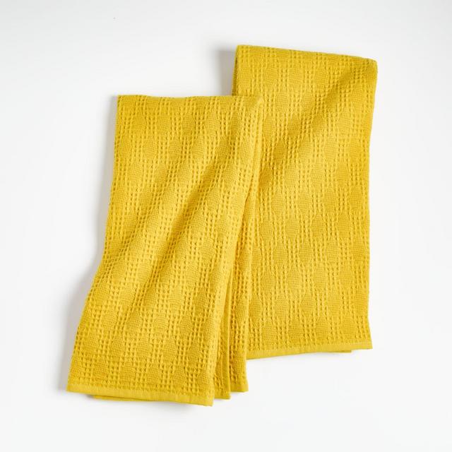 Diamond Pique Yellow Dish Towels, Set of 2