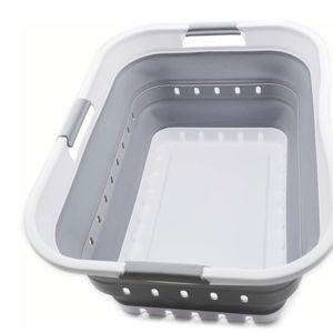 SAMMART 42L (11 gallon) Collapsible Plastic Laundry Basket - Foldable Pop Up Storage Container/Organizer - Space Saving Hamper/Basket (1, White/Grey)