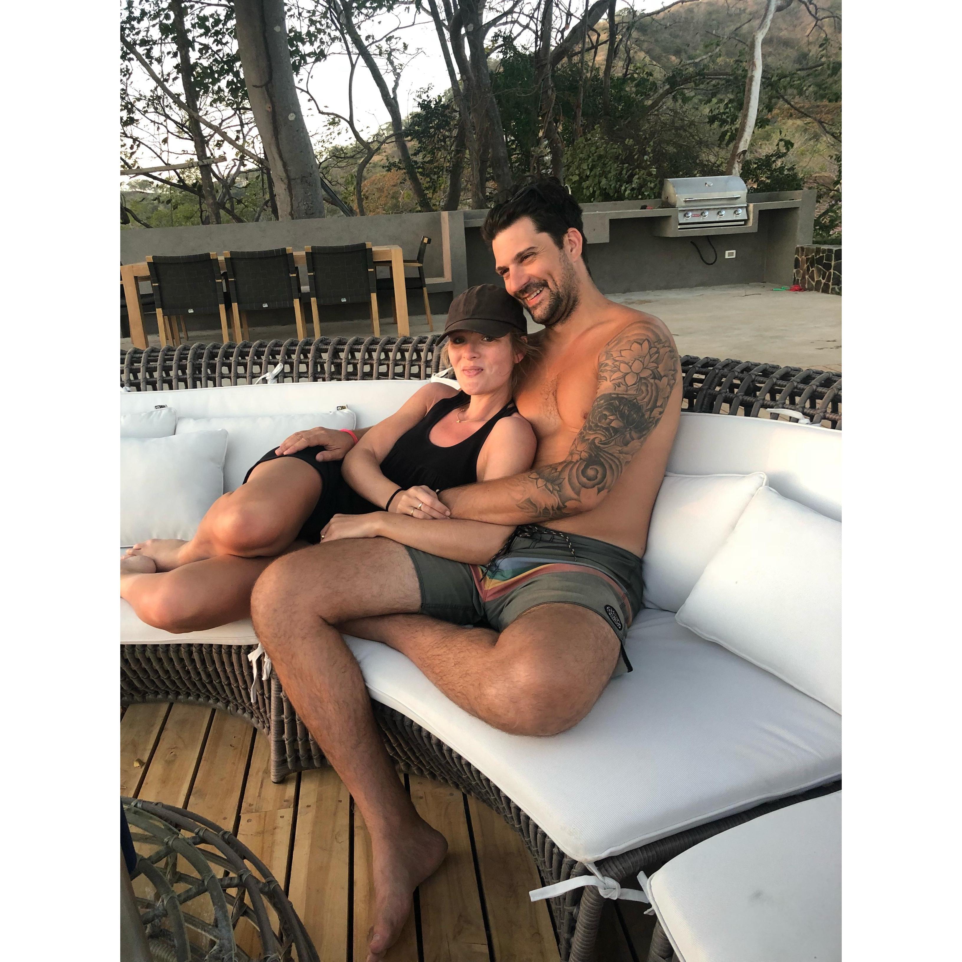 Enjoying the fruits of our labor by the pool in Costa Rica
