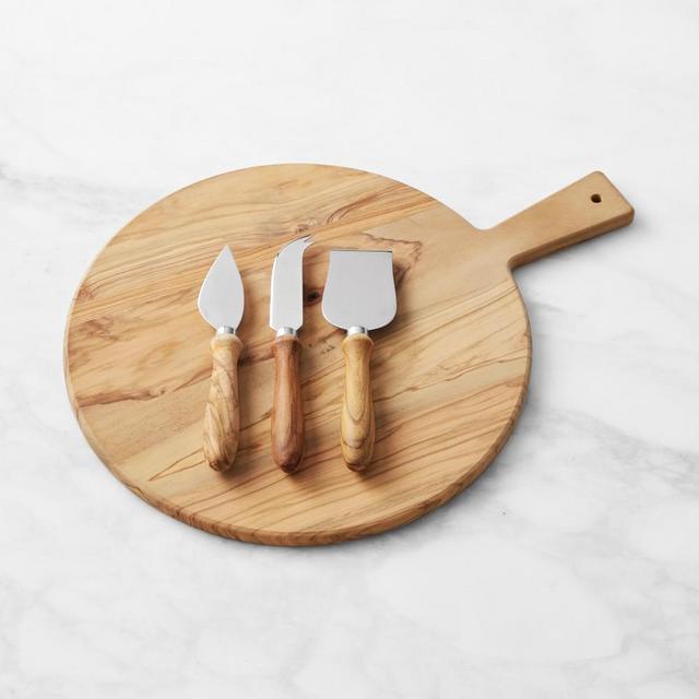 Olivewood Round Cheese Board with Cheese Knives, Small