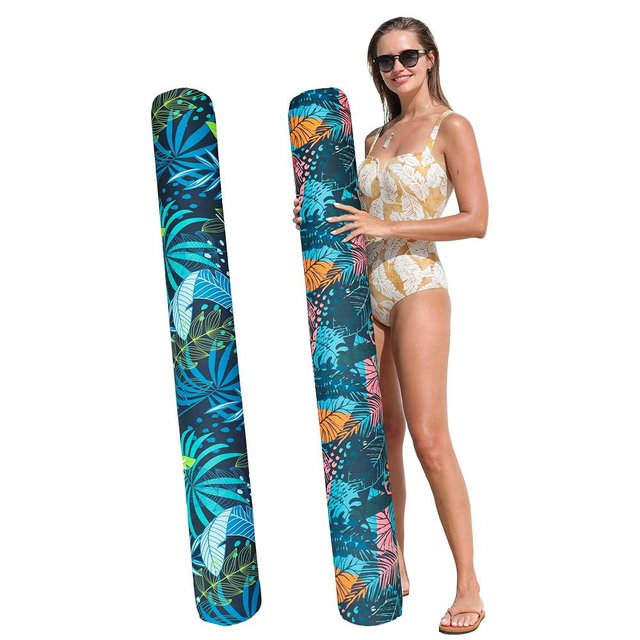 2 Pack Inflatable Pool Noodle Floats, 54'' Large Swimming Pool Noodles for Floating, Fabric Covered Swim Noodles for Adults (2 Colors)