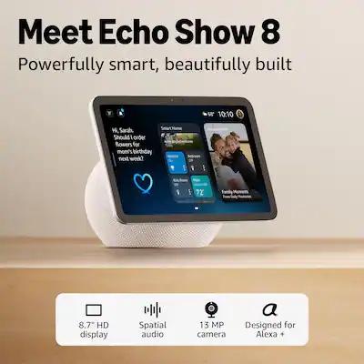 Amazon - Echo Show 8 (newest model), Vibrant HD 8.7" display with spatial audio, designed for Alexa+ - Glacier White