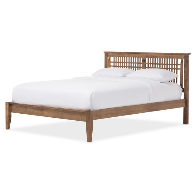 King Loafey Mid-Century Modern Solid Wood Window Pane Style Platform Bed Walnut Brown - Baxton Studio