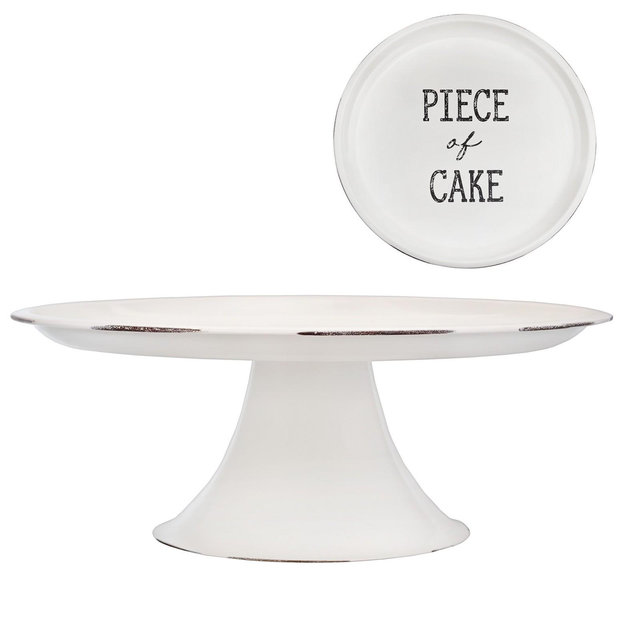 AuldHome Design Rustic White Cake Stand, Farmhouse Enamelware Round Pedestal Cake Stand