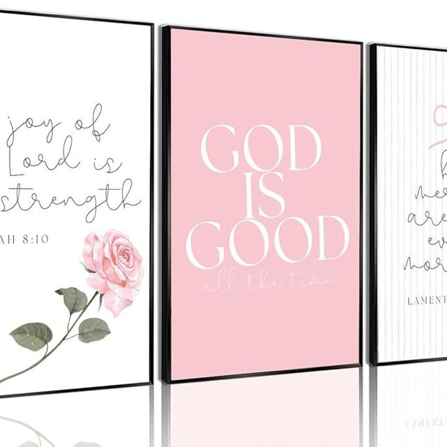 3Pcs Pink Bible Verses Canvas Wall Art Pink Christian Wall Decor Coquette Bow Poster Print Inspirational Scripture Pictures For Girls Room Living Room Bedroom Bathroom Dorm 12x16in Unframed