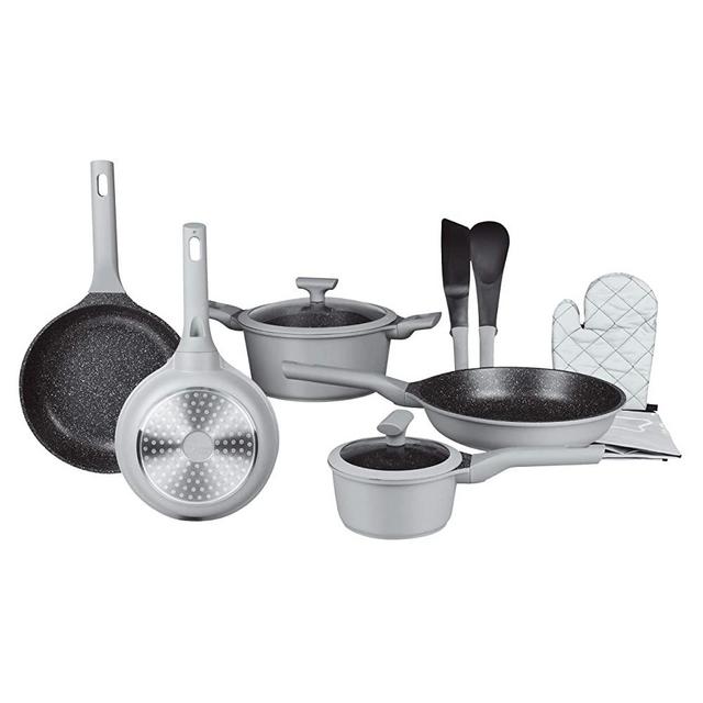 Pots and Pans Non Stick Cookware Set; Best Skillet Pan for Cooking and Saute, Professional Grade Die Cast Aluminum, Set of 12, Gray by Chef's Star