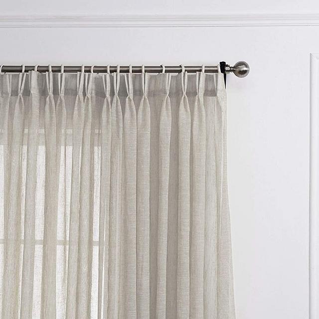 LANTIME Beige Semi Sheer Curtains, Faux Linen Double Pleated Extra Long Window Sheer Curtains Panels Drapery for Home, Hotel, Office, 52 inch W x 108 inch L Inch Each, Set of 2, Camel
