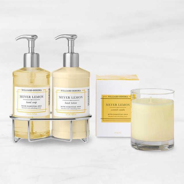 Williams Sonoma Meyer Lemon Hand Soap, Lotion & Candle 4-Piece Kitchen Set, Deluxe, Stainless